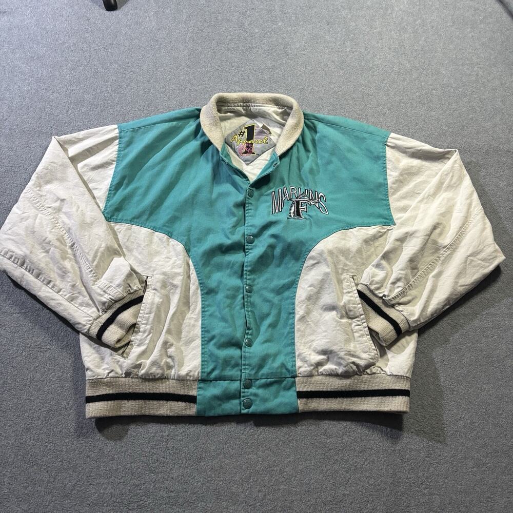 Vintage 90s Florida Marlins Varsity Jacket XL‎ #1 Apparel MLB Teal Retro